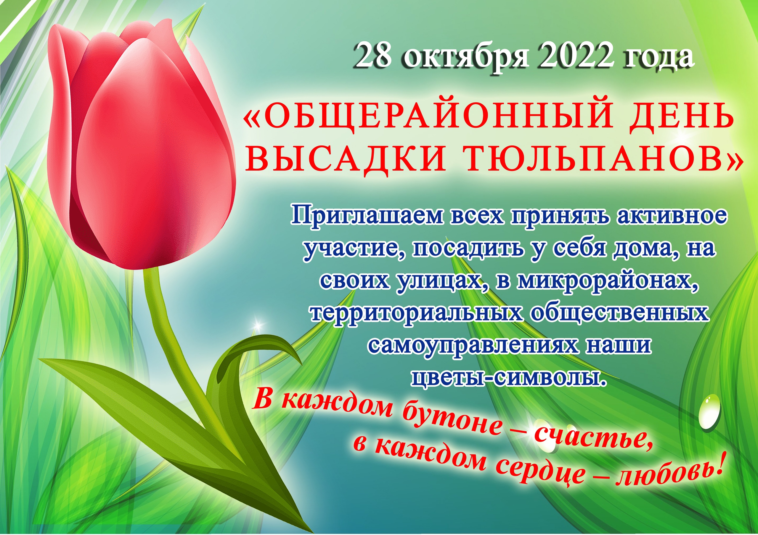 28 октября 2022 года объявляется общерайонный День посадки тюльпанов.