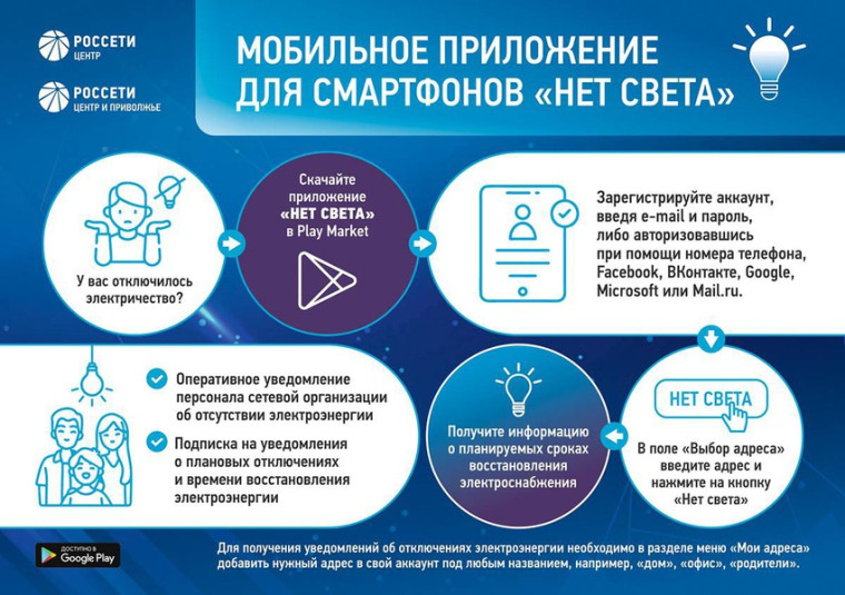 Инструкция к мобильному приложению «Нет света». Инструкция к мобильному приложению «Нет света».