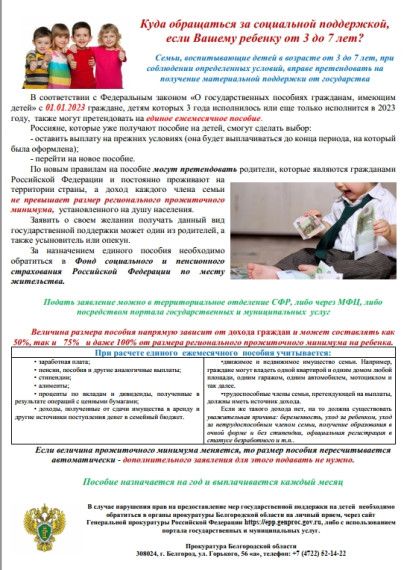 Прокуратура Волоконовского района разъясняет, куда обращаться за социальной поддержкой, если ребенку от 3 до 7 лет.