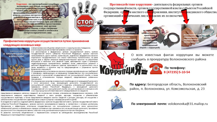 Прокуратура Волоконовского района разъясняет основные понятия противодействия коррупции.